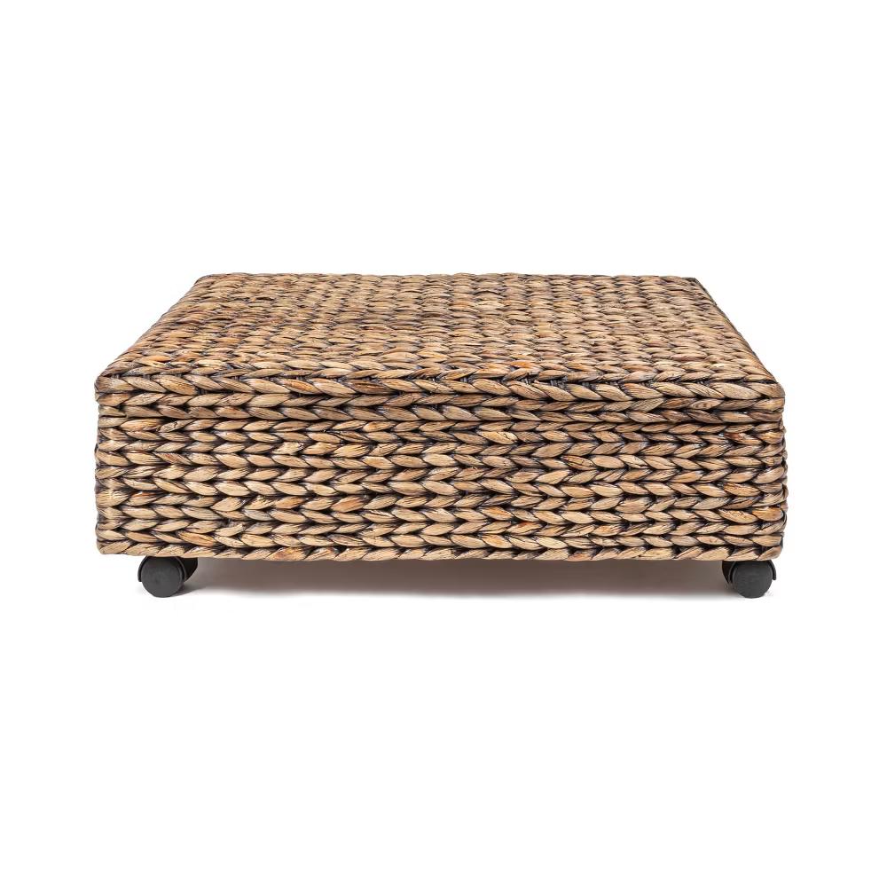happimess Chett Minimalist Hand-Woven Hyacinth/Wood Underbed Storage Bin with Wheels and Handles - Image 6
