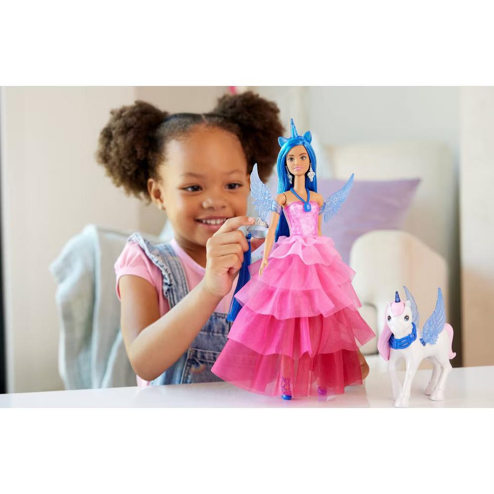 Unicorn Toy, 65th Anniversary Doll with Blue Hair, Pink Gown & Pet Alicorn (Target Exclusive)