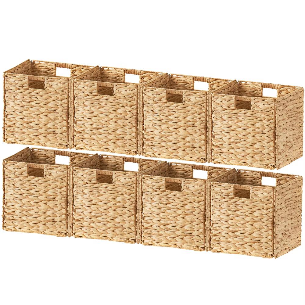 Ornavo Home Water Hyacinth Storage Cube Bin Baskets, Set of 8