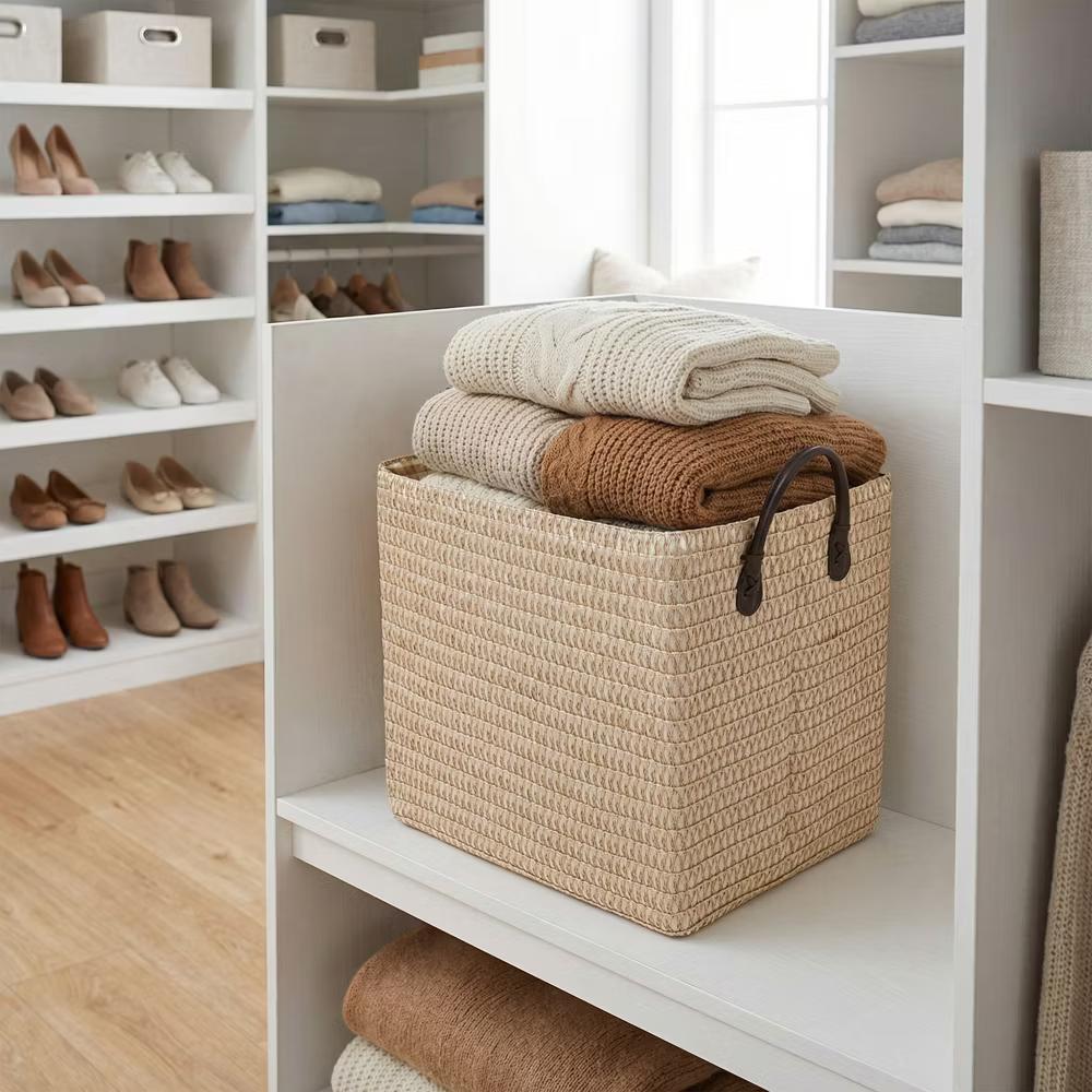 Woven Storage Basket for Clothes Shoes Organizer Bin with Handles - Image 2