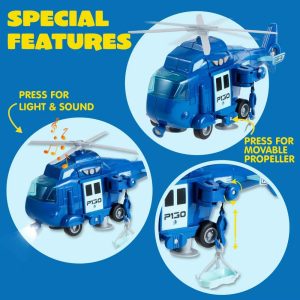 4-Pack Emergency Vehicle Toy Set with Light & Sound - Fire Truck, Ambulance, Police Car & Helicopter, Christmas Gifts Toys for Kids 3 4 5 6
