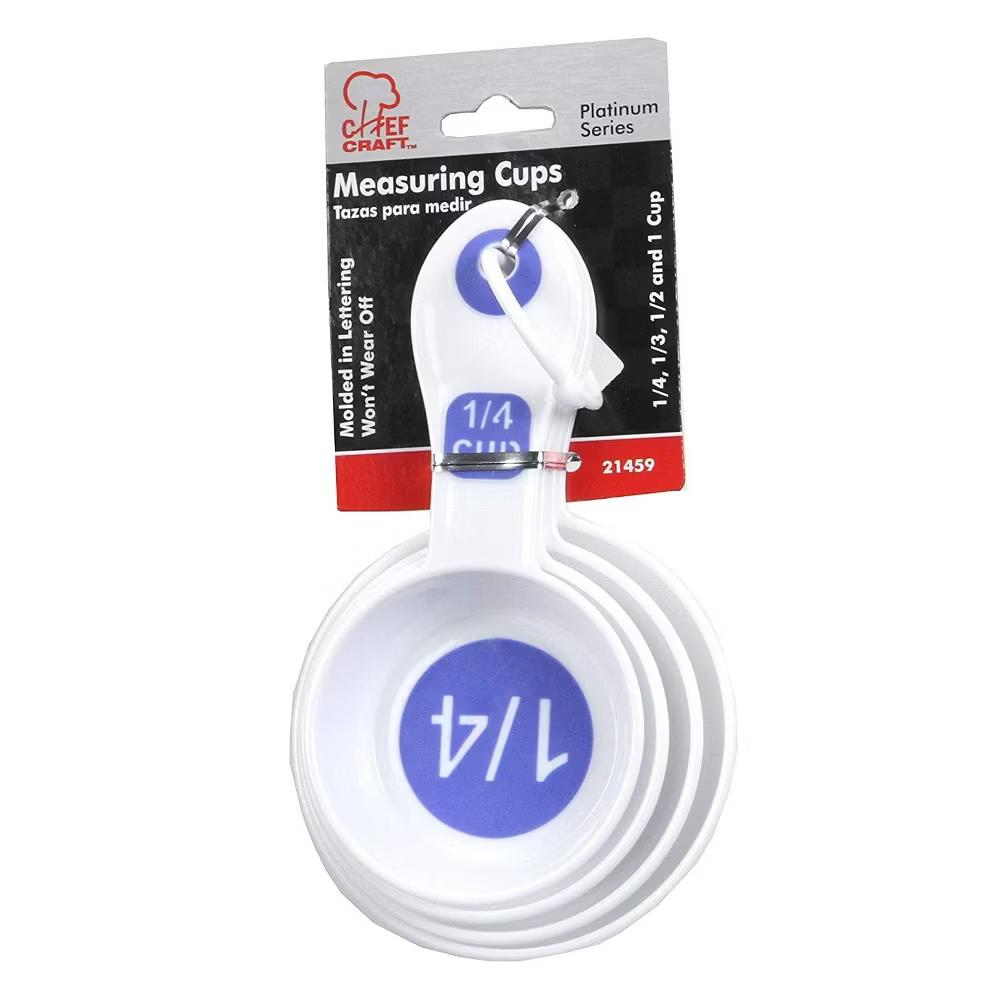 EZ-Read Large Print Plastic Measuring Cups Set, 1/4, 1/3, 1/2, and 1 Cup - White and Blue - Image 2