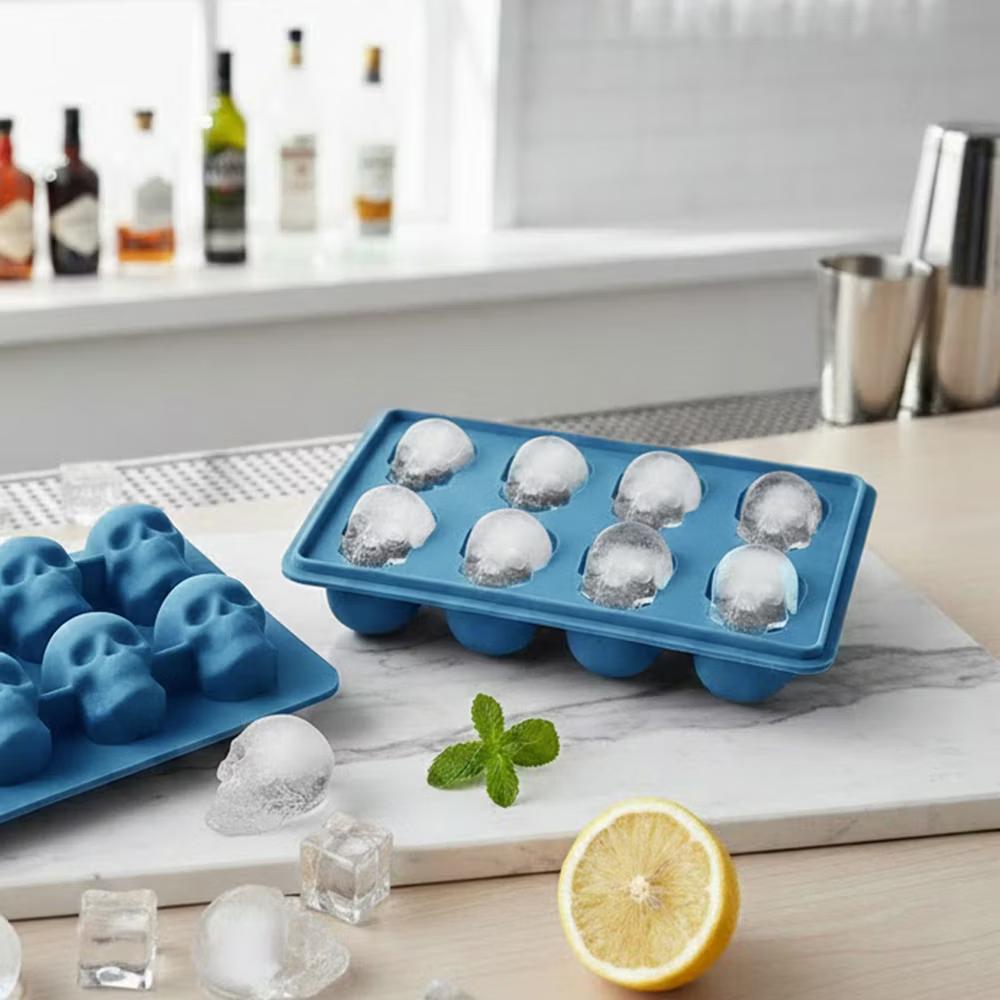 Alilang Women's 2-Pack Skull Silicone Ice Cube Tray 8-Cavity Flexible Nonstick Halloween Drink Mold - Image 2