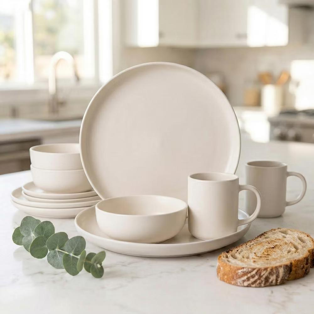 12-Piece Stoneware Dinnerware Set with Mugs, Microwave & Dishwasher Safe, Non-Toxic Dish Set, Plate Set, Stackable Matte Glaze Kitchenware for 3 - Image 34