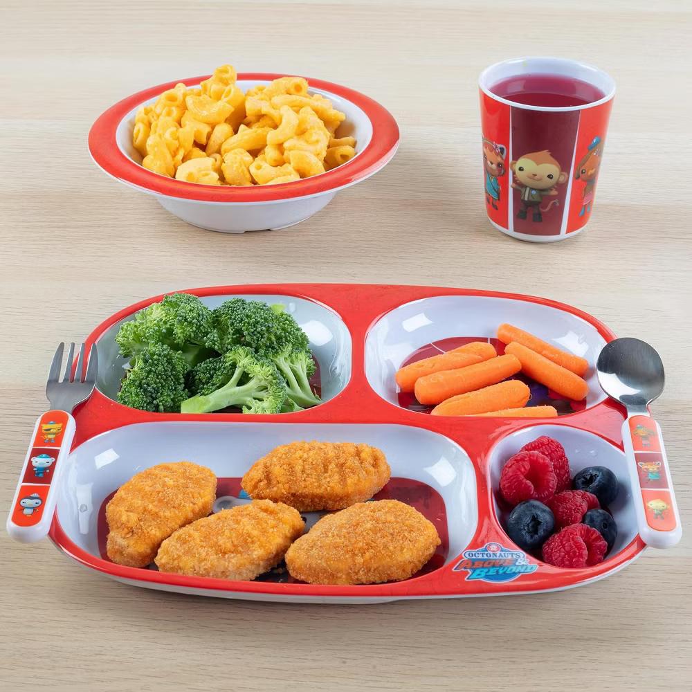 Octonauts 5 Pcs Mealtime Divided Plate Feeding Set for Kids & Toddlers-Terra Gups- Includes Plate w/ 4 Compartments & Utensil Flatware-Dishwasher Safe - Image 3