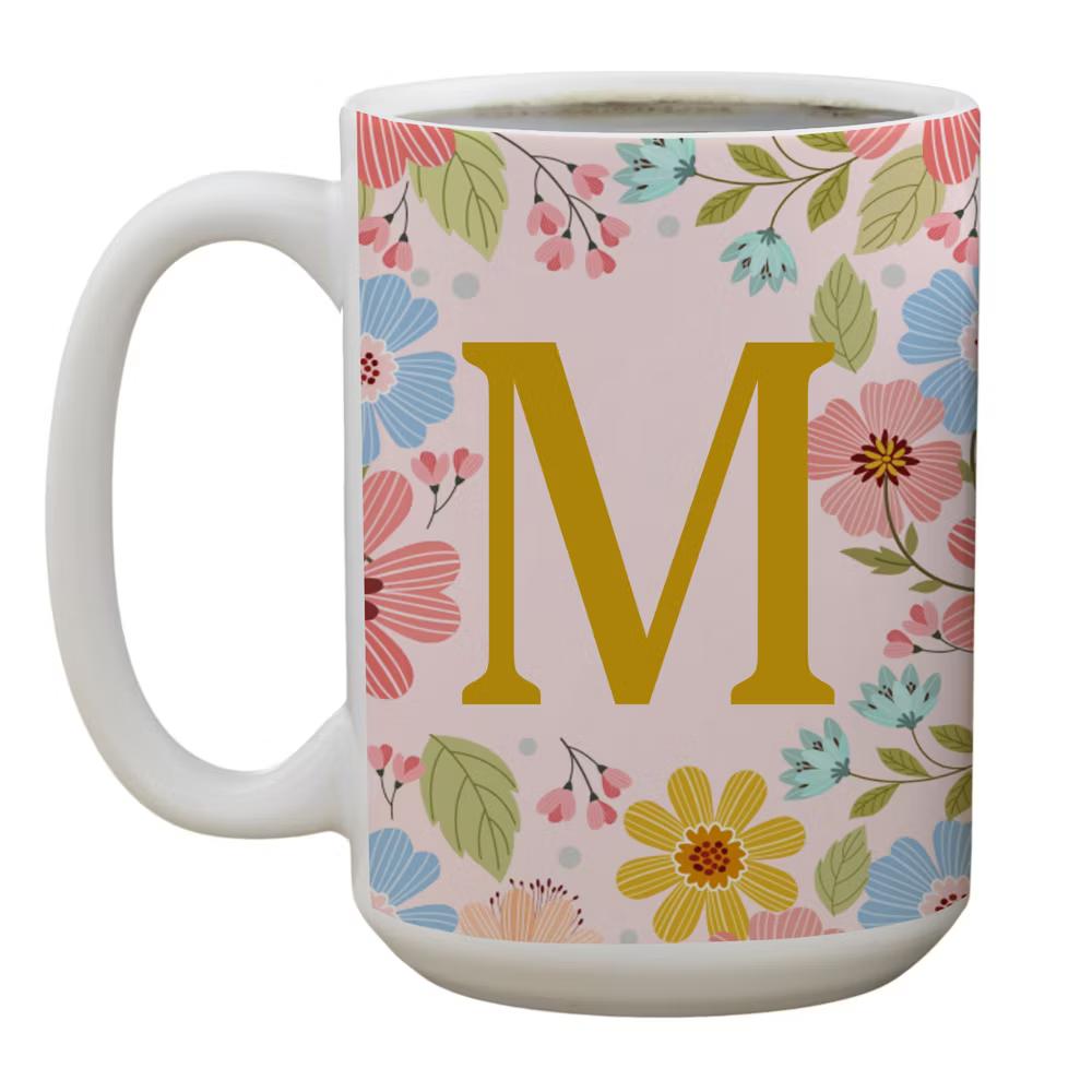 Personalization Mall Flowery Initial Personalized Coffee Mug Gold/Pink - Image 15
