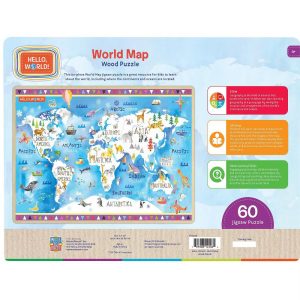 60 Piece Jigsaw Puzzle - Hello, World! Map Wood Puzzle