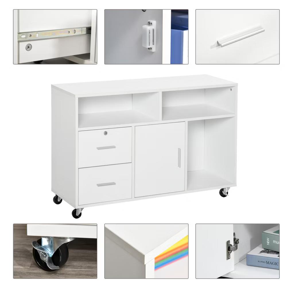 HOMCOM Printer Stand Home Office Mobile Cabinet Organizer Desktop with Caster Wheels, 2 Locking Breaks and Drawer - Image 3