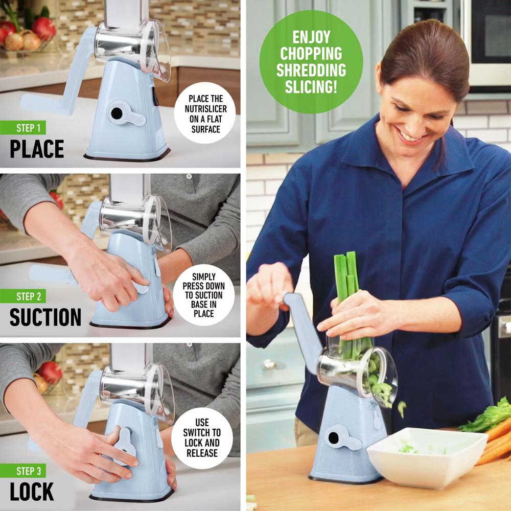 NutriSlicer Vegetable Slicer Cheese Grater Potato Slicer Salad Chopper with Suction Base - Image 21