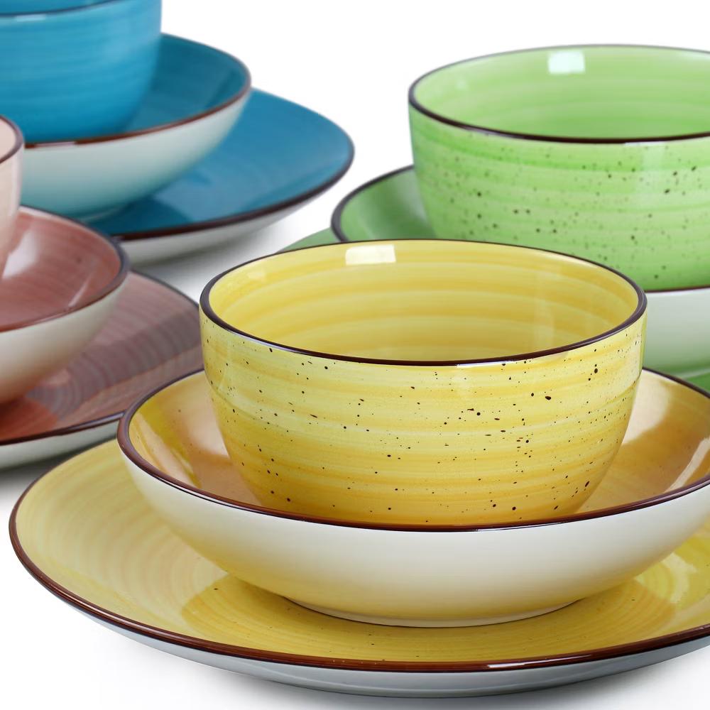 Sebastian 18 Piece Double Bowl Stoneware Dinnerware Set in Assorted Colors - Image 2