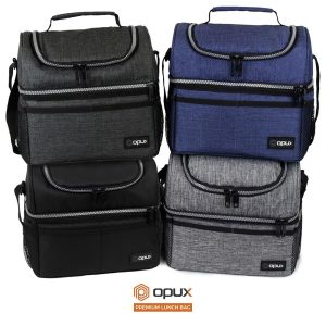 Double Decker Lunch Box Men Women, Insulated Leakproof Cooler Bag Adult Work, Dual Compartment Pail Tote Boys Girls Kids