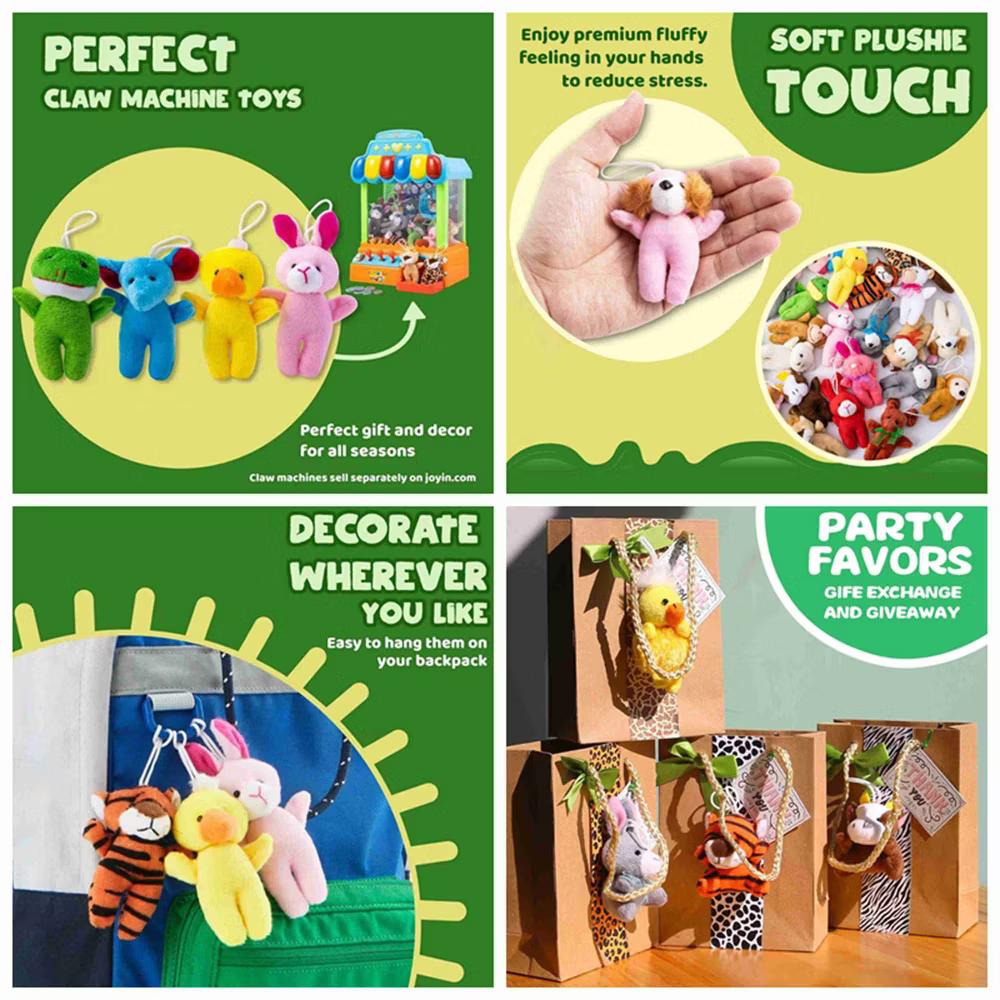 24 Pcs Stuffed Animals 3" Kids Party Favors Mini Plush Toys Bulk Animals Keychain Decoration Birthday Party Supplies Carnival School Prizes - Image 4