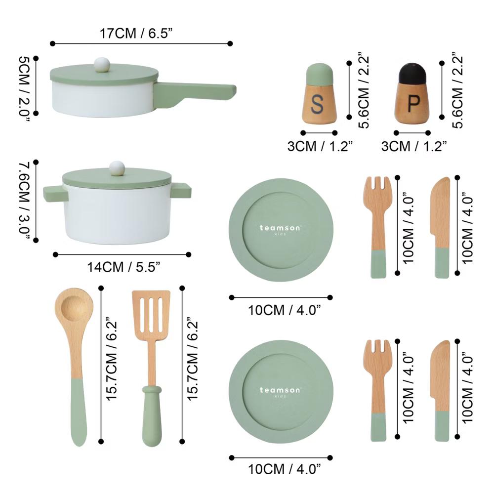 Little Chef Frankfurt 14-Piece Pretend Play Kitchen Cookware Accessory Set, Green - Image 7