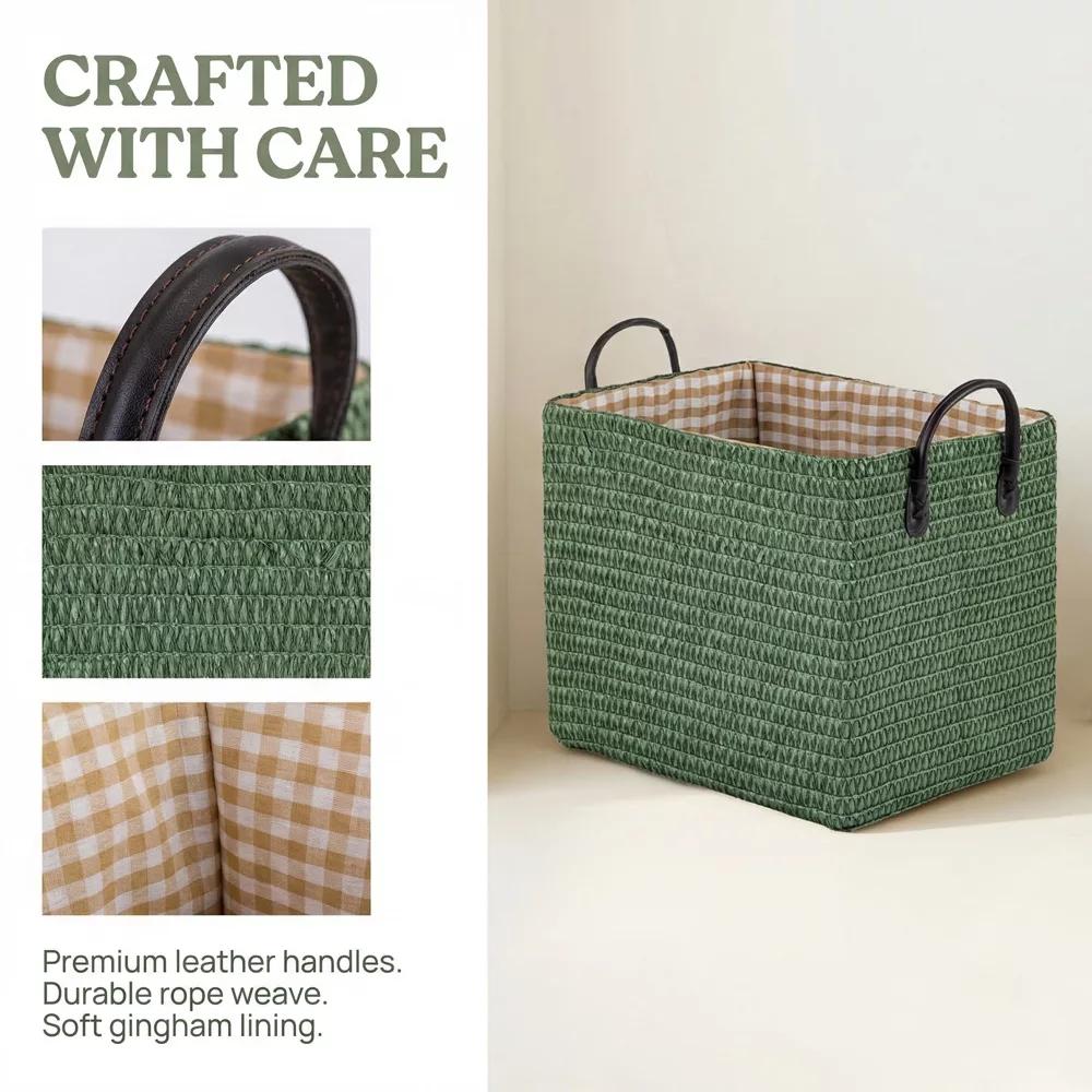Woven Storage Basket for Clothes Shoes Organizer Bin with Handles - Image 48