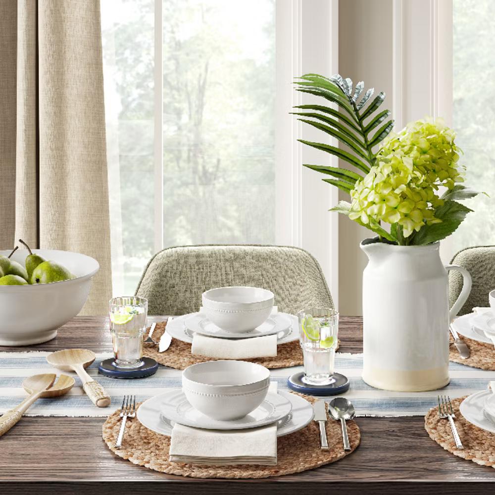 16pc Porcelain Beaded Rim Dinnerware Set White - Image 3
