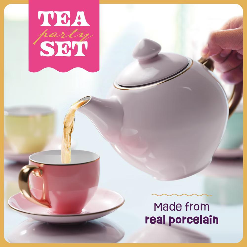 Pretty Me Ceramic Tea Party Set for Kids - 9-Piece, Pastel Colors - Image 4