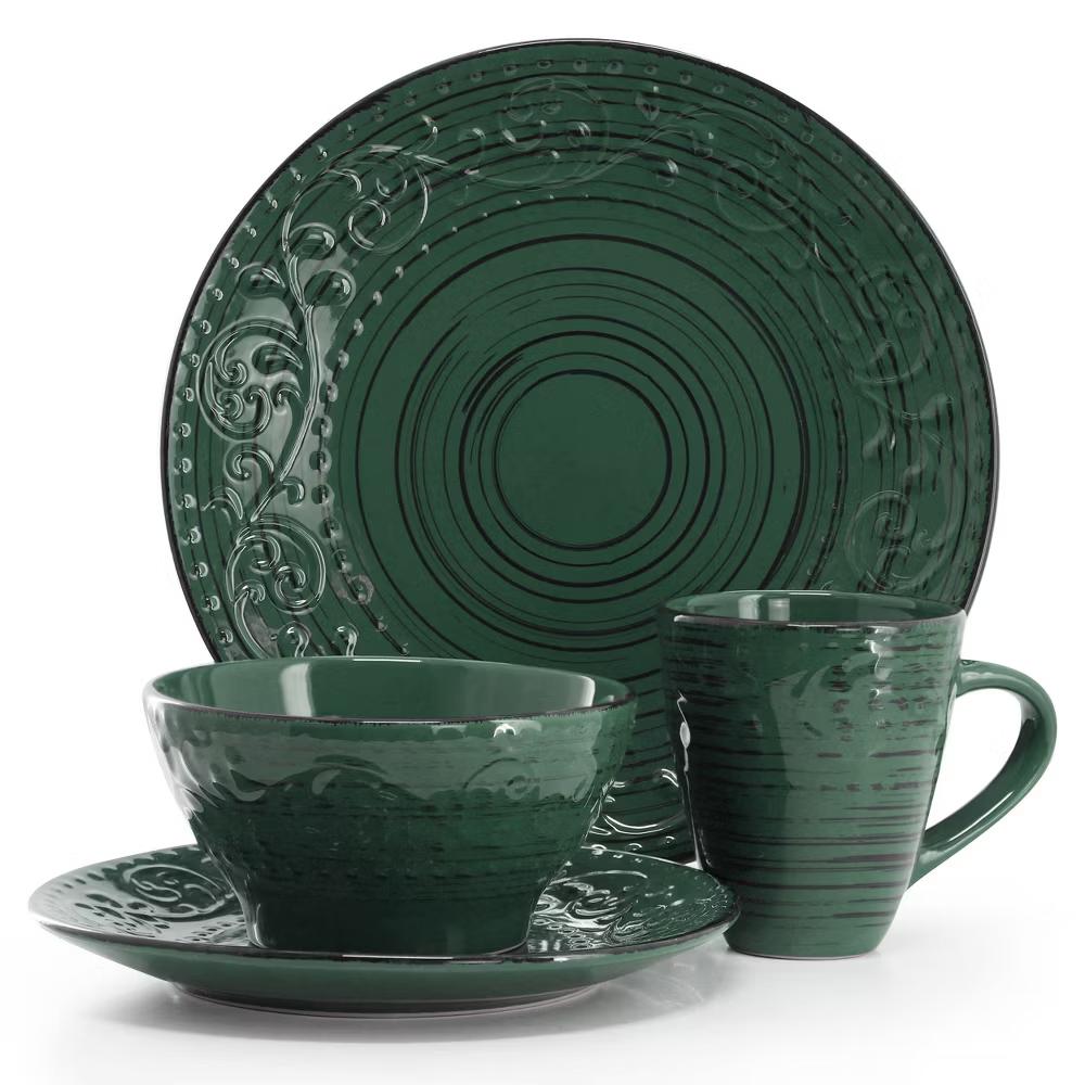 Malibu Sea Glass 16-Piece Dinnerware Set in Dark Green - Image 19