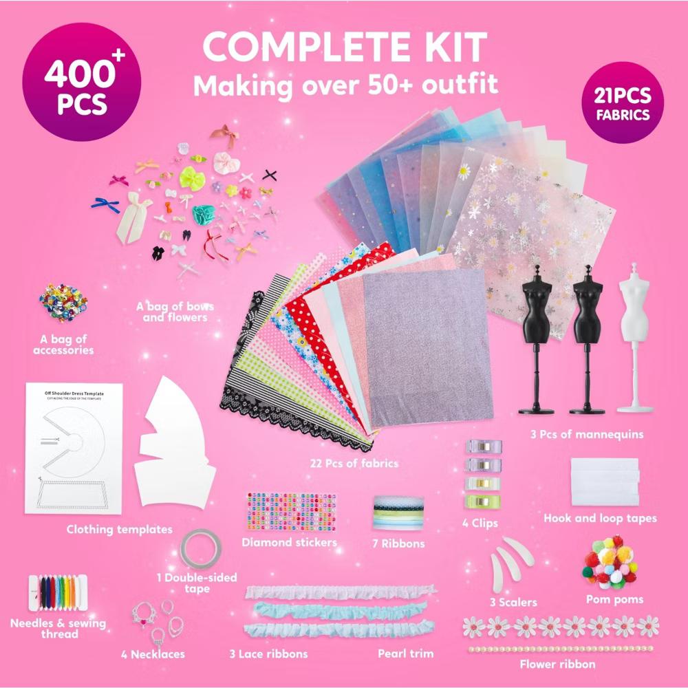 400+ Pcs Fashion Design Kit, Sewing Kit for Kids Age 8-12, DIY Arts & Crafts, Creative Girl Toys Ideal Birthday Gift for Young Girls - Image 5