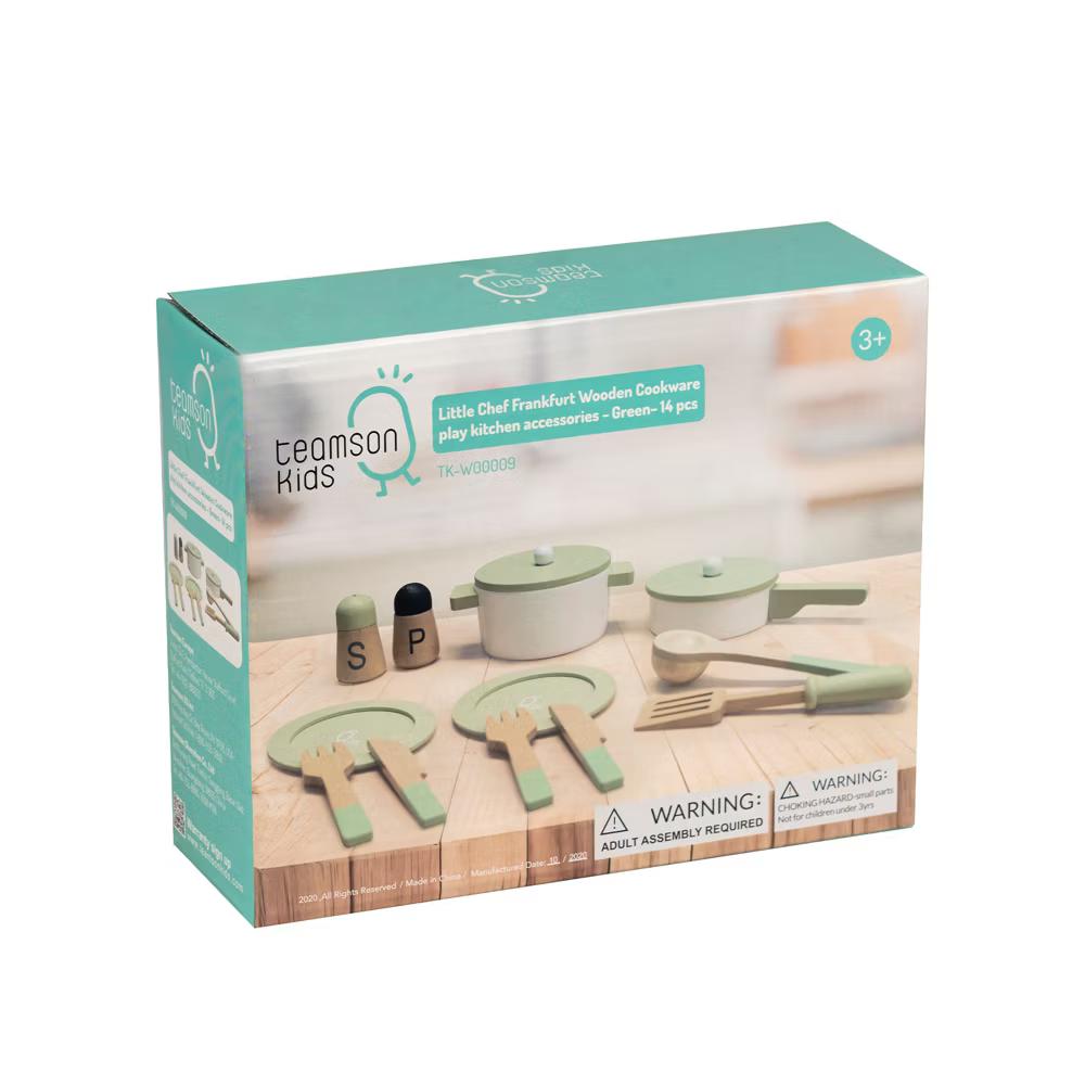 Little Chef Frankfurt 14-Piece Pretend Play Kitchen Cookware Accessory Set, Green