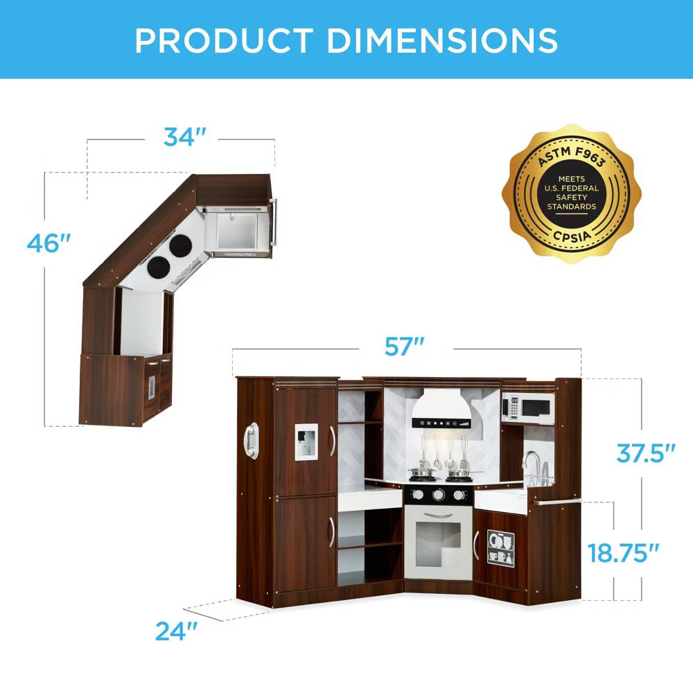 Pretend Play Corner Kitchen, Interactive Wooden Kids Set w/ Lights & Sounds - White - Image 36