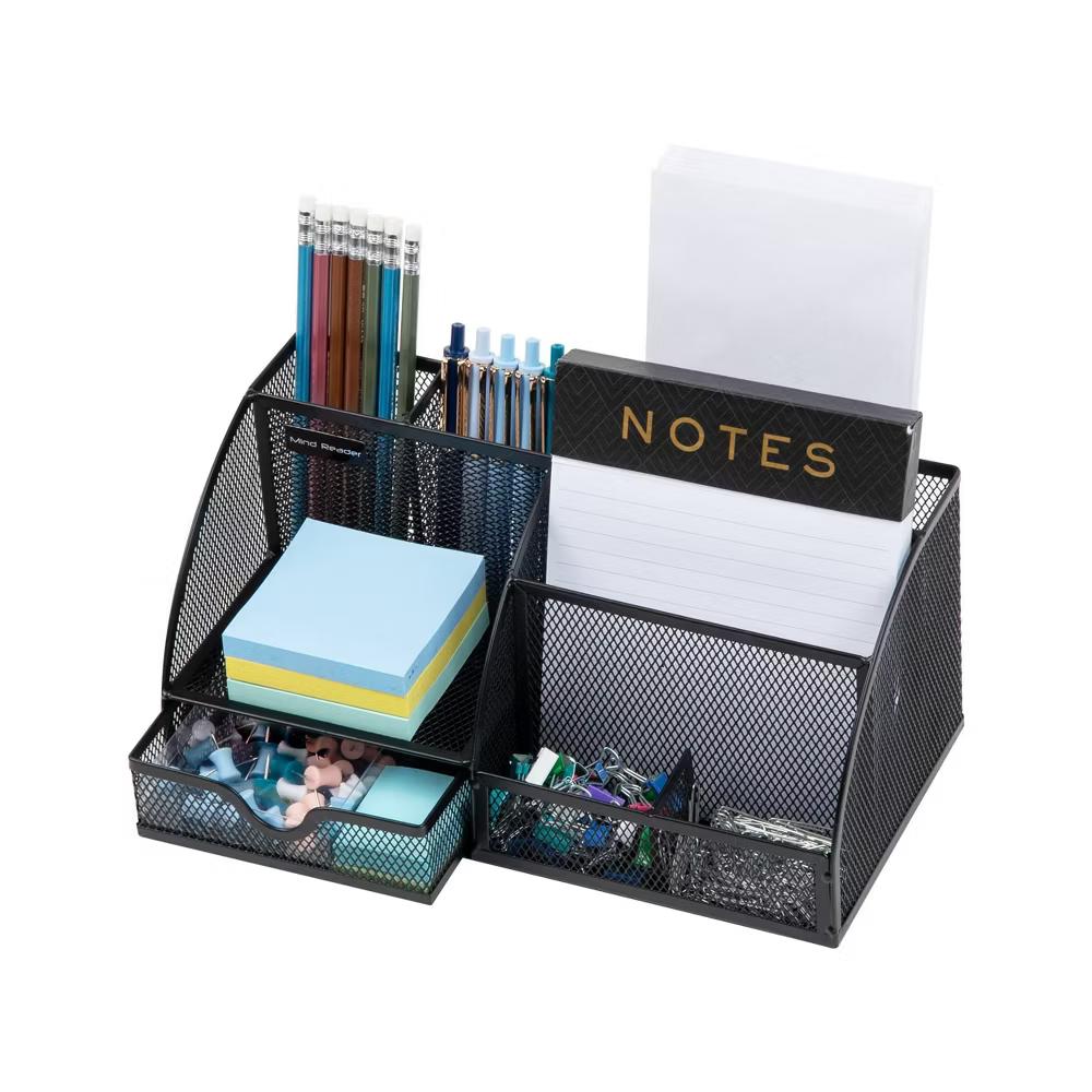 Desktop Organizer, File Storage, Accessory Storage, Workspace, Office, Metal Mesh, 11"L x 5.5"W x 5"H, Black - Image 6