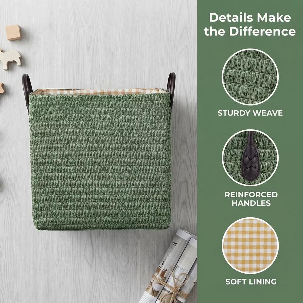 Woven Storage Basket for Clothes Shoes Organizer Bin with Handles - Image 17