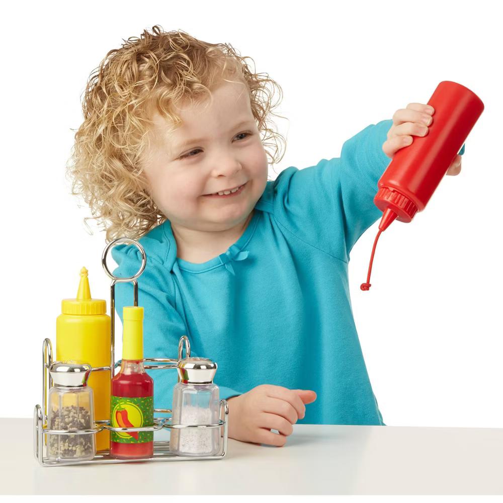 Condiments Set (6pc) - Play Food, Stainless Steel Caddy: Pretend Kitchen Toys, Fine Motor Skills - Image 6