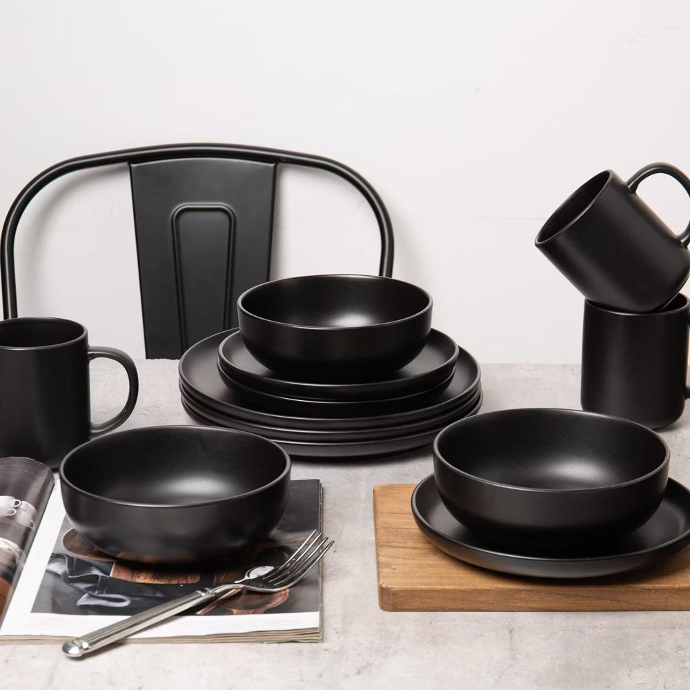 12-Piece Stoneware Dinnerware Set with Mugs, Microwave & Dishwasher Safe, Non-Toxic Dish Set, Plate Set, Stackable Matte Glaze Kitchenware for 3 - Image 3