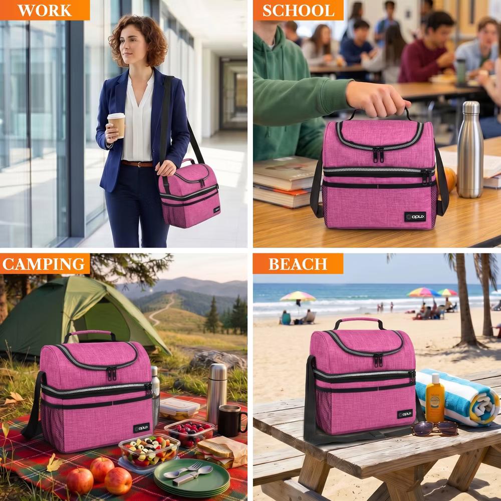 Double Decker Lunch Box Men Women, Insulated Leakproof Cooler Bag Adult Work, Dual Compartment Pail Tote Boys Girls Kids - Image 77