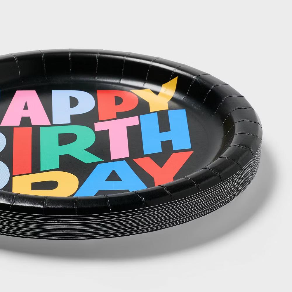 20ct "Happy Birthday" Black Dinner Paper Plates - Image 3