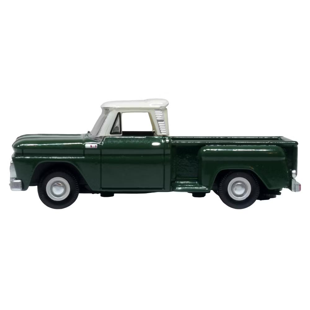 1965 Chevrolet C10 Stepside Pickup Truck Dark Green with Ivory Top 1/87 (HO) Scale Diecast Model Car - Image 4