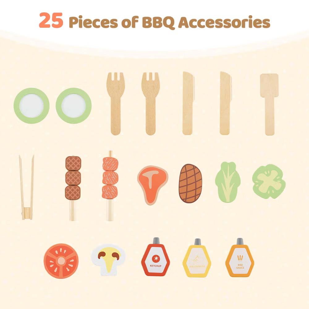 Wooden Barbecue Grill Playset with Play Food Grilling Tools & Accessories - Image 7