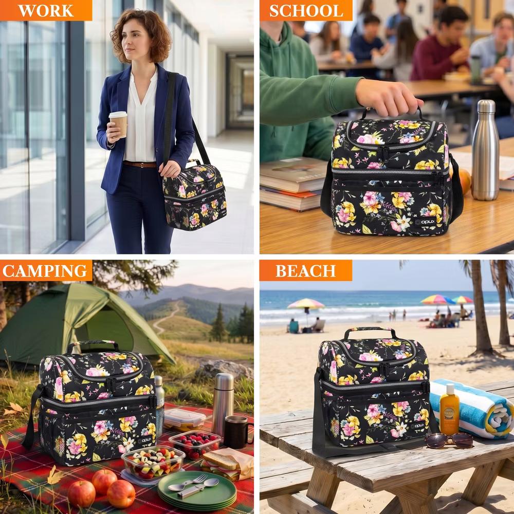Double Decker Lunch Box Men Women, Insulated Leakproof Cooler Bag Adult Work, Dual Compartment Pail Tote Boys Girls Kids - Image 15