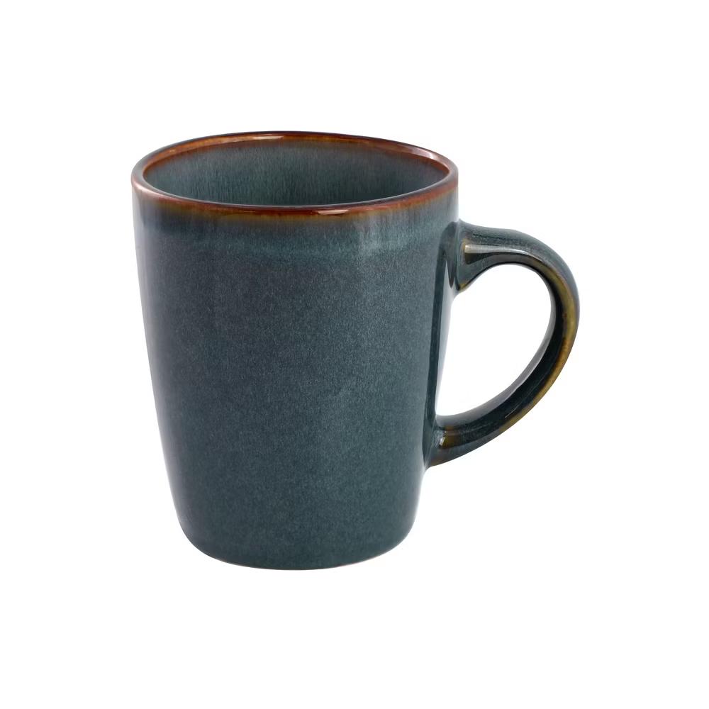Reactive Glaze Stoneware Dinnerware Set in Blue with Brown Rim - Image 9