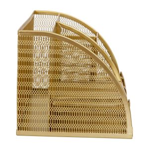 Martha Stewart Ryder Gold Mesh Metal Small Desktop Organizer for Office Accessories, Notebooks, Pen Holder and Drawer