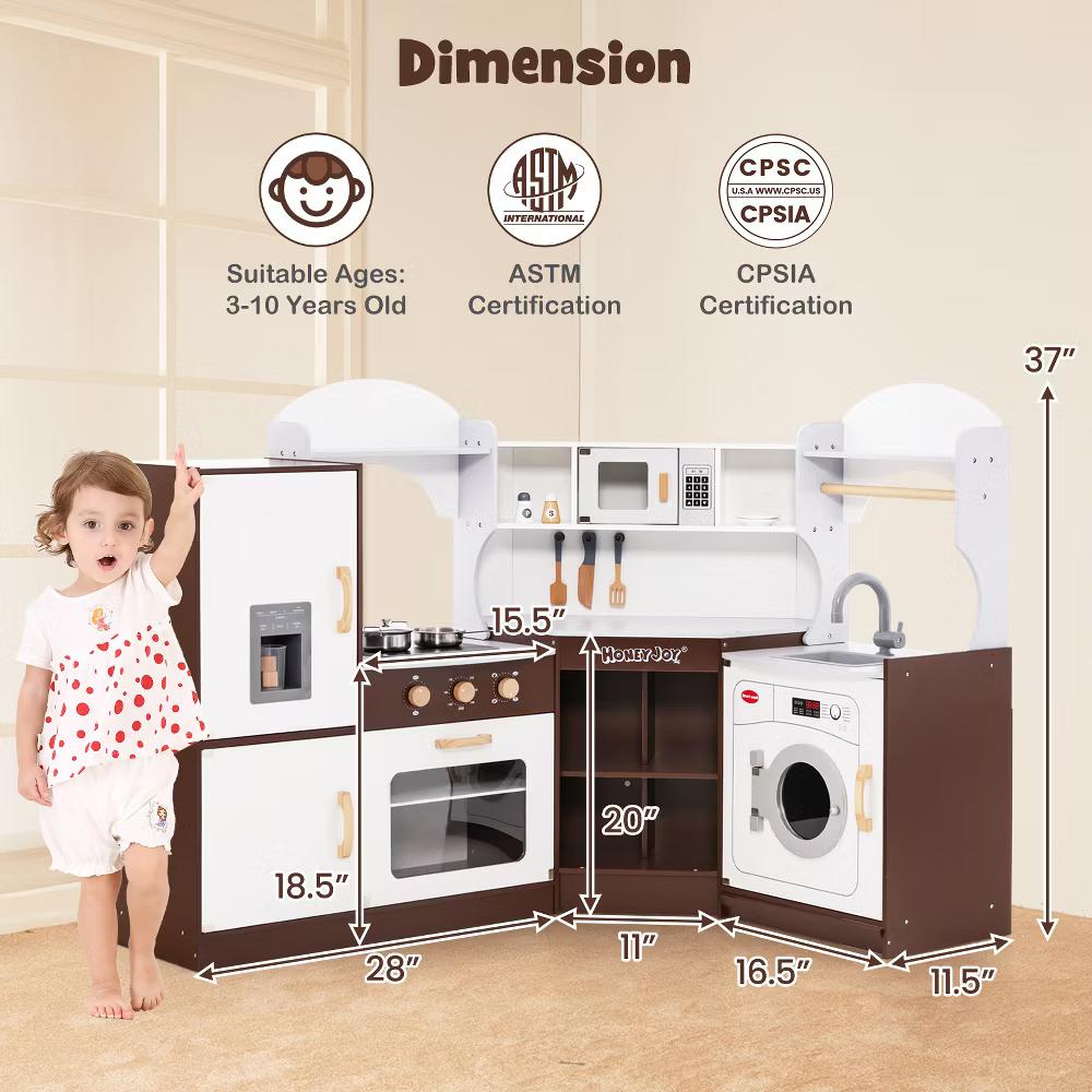 Corner Play Kitchen with Ice Maker Microwave Oven for Kids 3+ Years Old Wooden Toy - Image 3