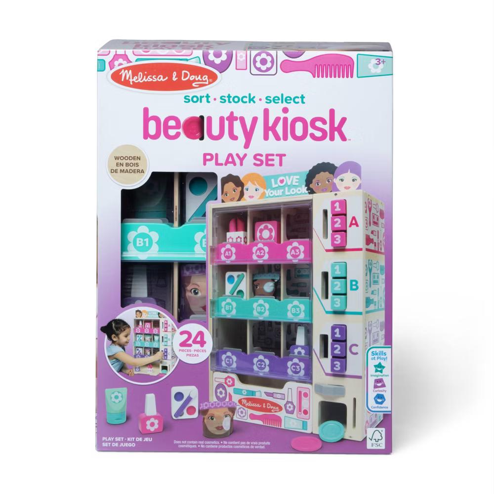 Sort, Stock, Select Beauty Kiosk Vending Machine Play Set, Pretend Makeup Wooden Toy - Image 4