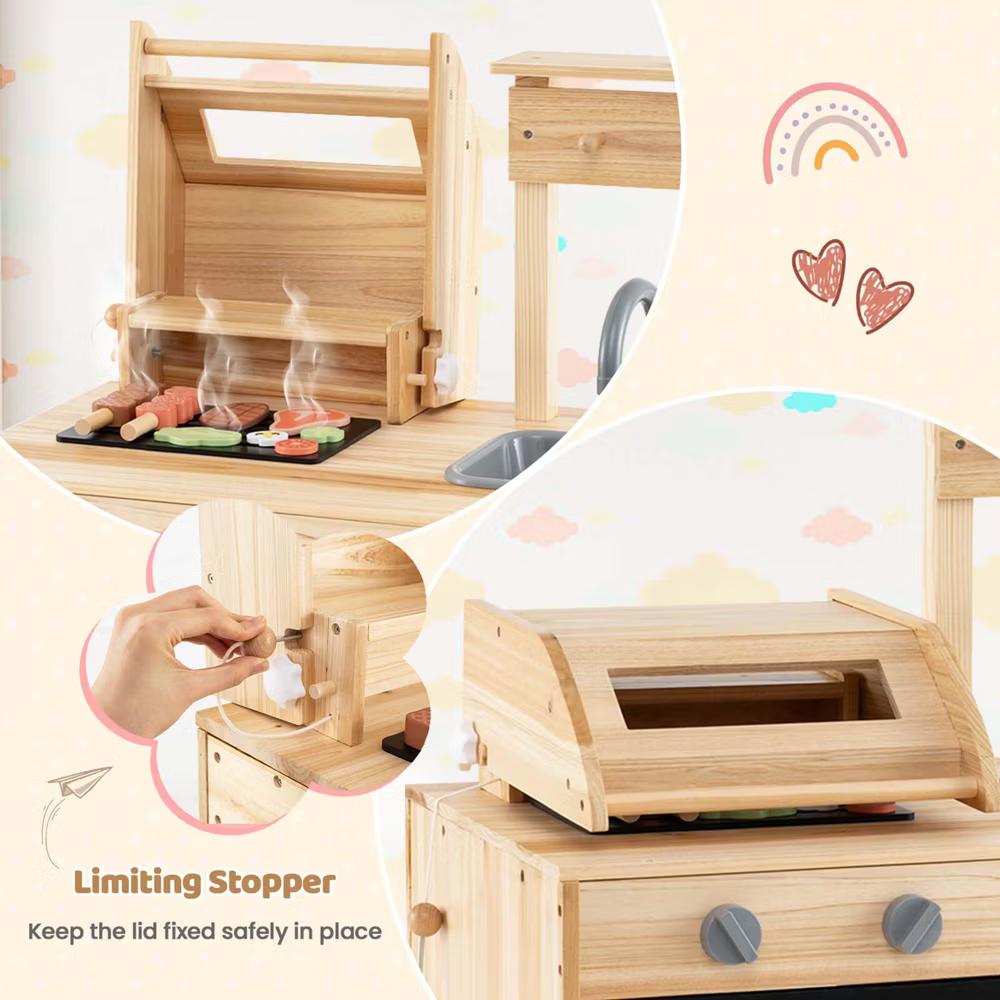 Wooden Barbecue Grill Playset with Play Food Grilling Tools & Accessories - Image 4