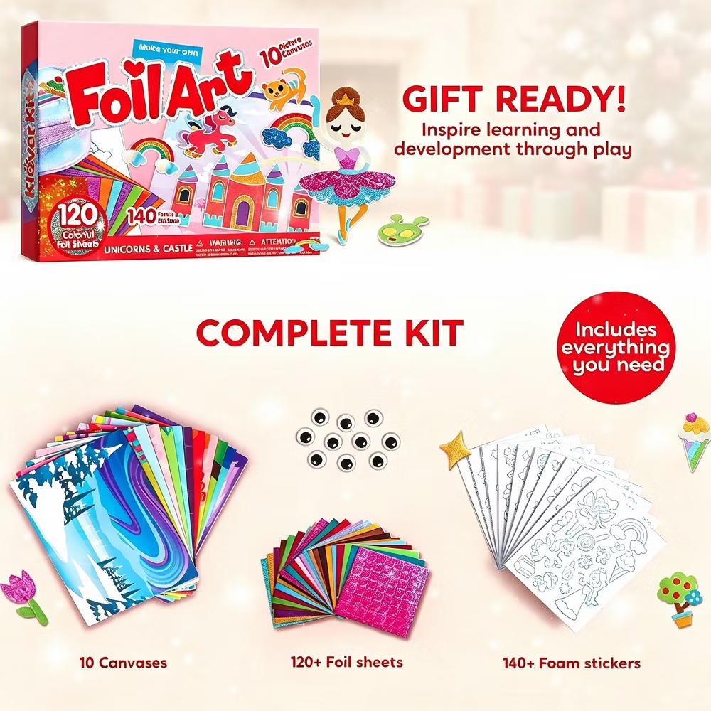 Unicorn Princess Foil Art Kit for Girls Age 4-8 Kid Arts Crafts Supplies Foil Foam Stickers Creative Toys Birthday Christmas Gifts School Prize - Image 10