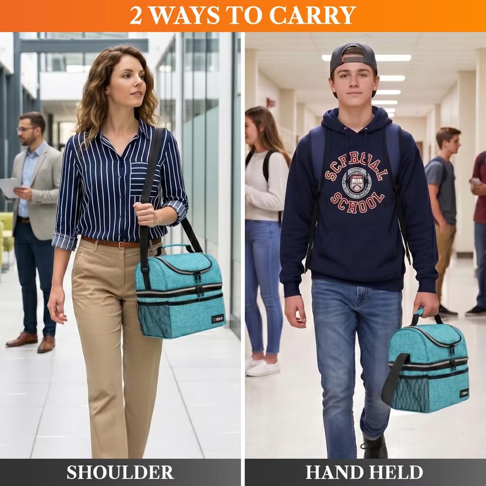 Double Decker Lunch Box Men Women, Insulated Leakproof Cooler Bag Adult Work, Dual Compartment Pail Tote Boys Girls Kids - Image 107