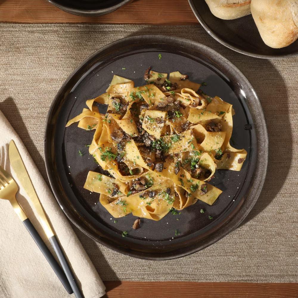 Soho Lounge Nardini 12 Piece (Service for 4) Plates and Bowls Reactive Glaze Dishes Stoneware Ceramic Dinnerware Set - Black and Blue - Image 12