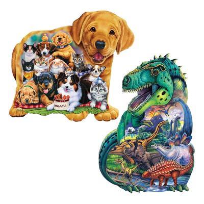 Master Pieces Puzzles - Puppy & Dinosaur 100-Piece Shaped Puzzles