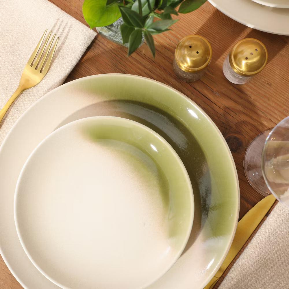 Crescenton Plates and Bowls Sets, 12-Piece Stoneware Dinnerware Sets, Round Reactive Glaze Dish Set, Service for 4 - Image 7