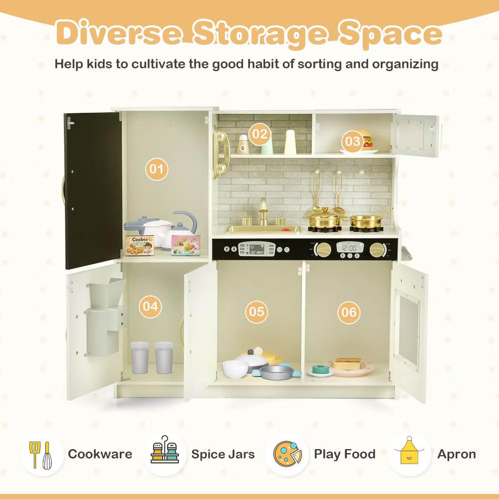 Kid's Pretend Play Kitchen Toddler Kitchen Playset with Blackboard Pink/White/Light Pink/Beige - Image 54