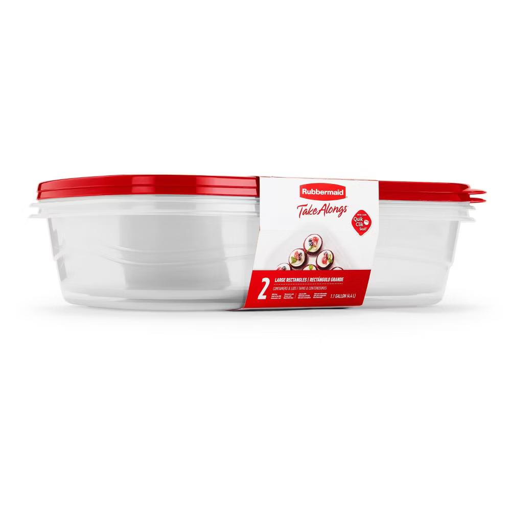TakeAlong 2pk 1.1gal Plastic Rectangle Food Storage Containers - Ruby Red: Microwave & Freezer Safe - Image 2
