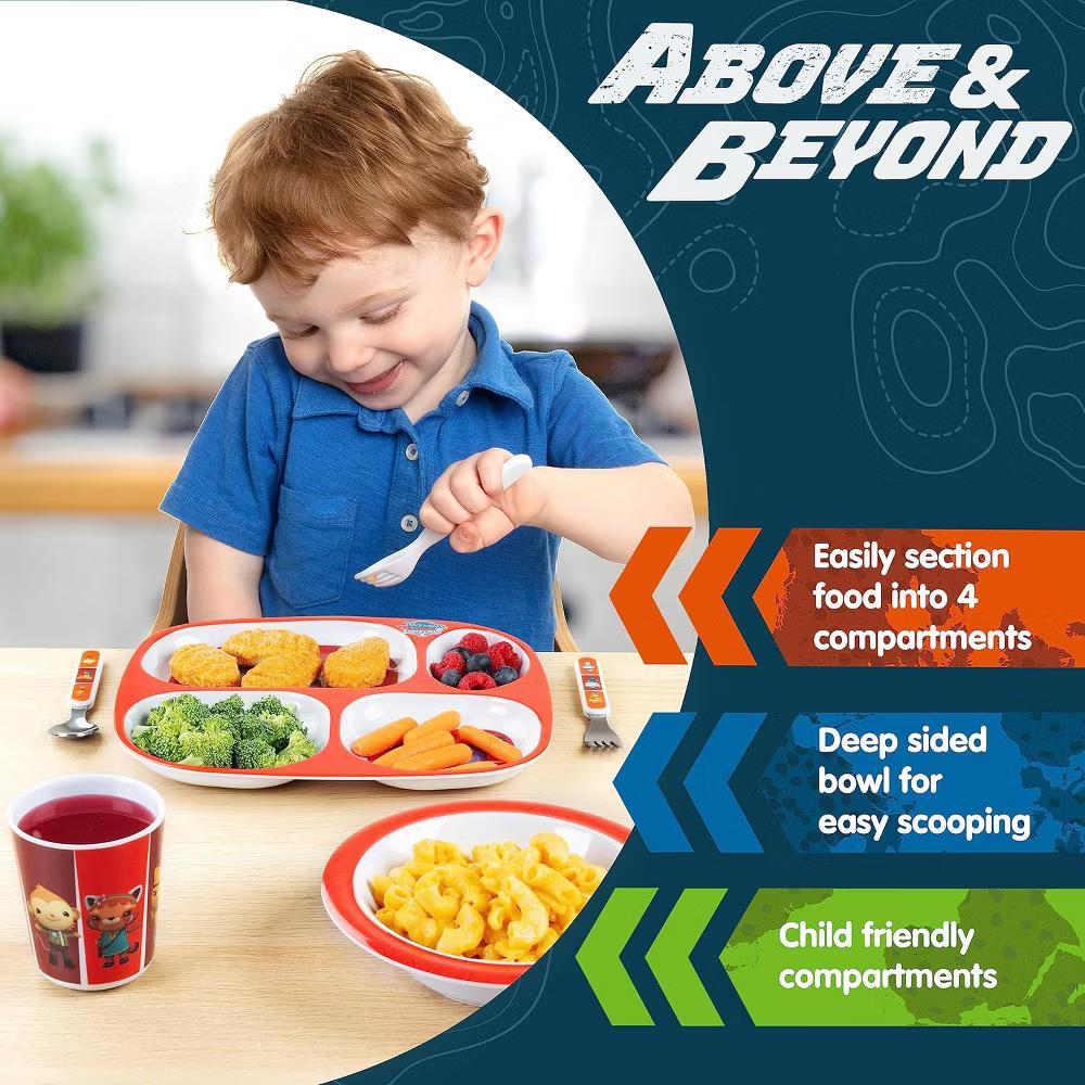 Octonauts 5 Pcs Mealtime Divided Plate Feeding Set for Kids & Toddlers-Terra Gups- Includes Plate w/ 4 Compartments & Utensil Flatware-Dishwasher Safe - Image 2