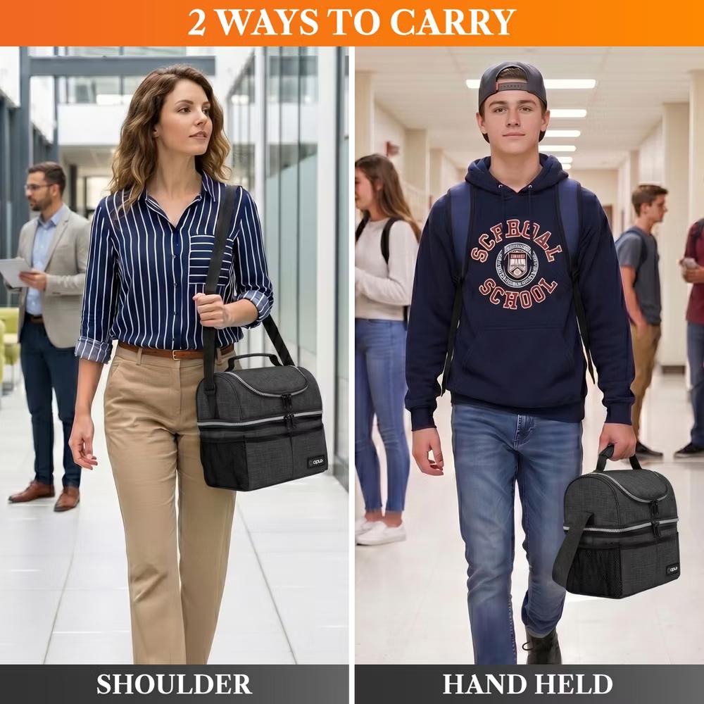 Double Decker Lunch Box Men Women, Insulated Leakproof Cooler Bag Adult Work, Dual Compartment Pail Tote Boys Girls Kids - Image 43