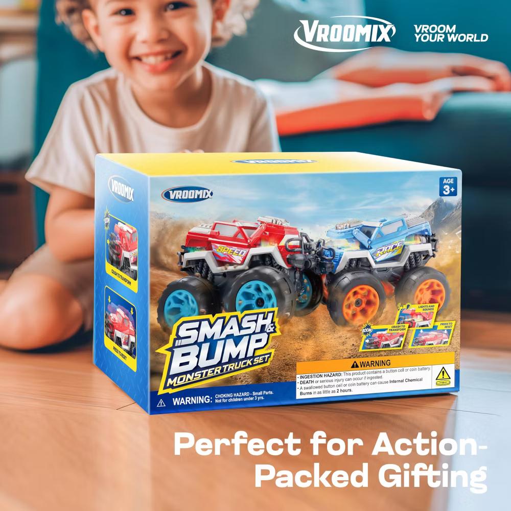2Pcs Smash & Bump Monster Truck Toys,Crash Cars Toys with Sounds & Flashing Lights,Toddler Toys Christmas Birthday Gifts for Boy Age 3 4 5 6 7 - Image 4