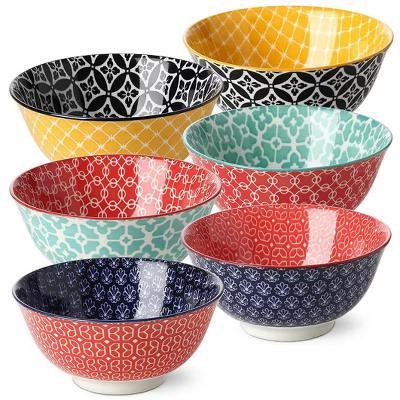 Etokfoks Set of 6 23oz Ceramic Soup and Cereal Bowls Vibrant Colorful Geometric Porcelain Kitchen Bowls Dishwasher Microwave Safe - Image 4