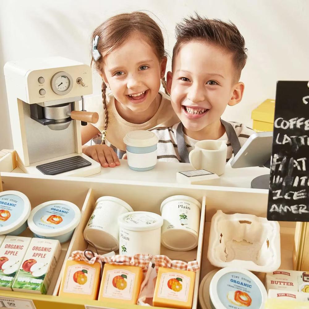 Kid's Pretend Grocery Store Role Play Toy with Cash Register DIY Price Tags and Chalkboard - Image 3